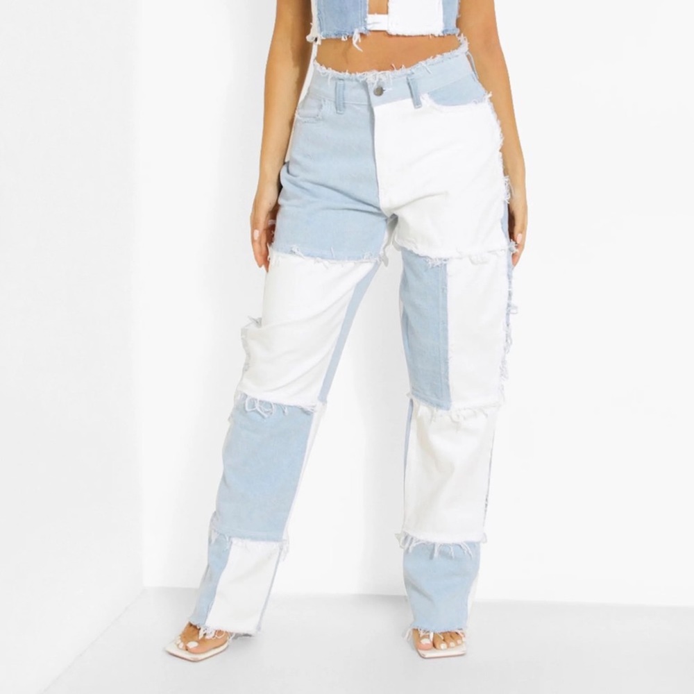 Petite Patchwork Boyfriend Jeans